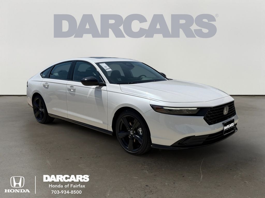 2026 Honda Accord Hybrid Sport-L in Platinum White Pearl — front three-quarter view